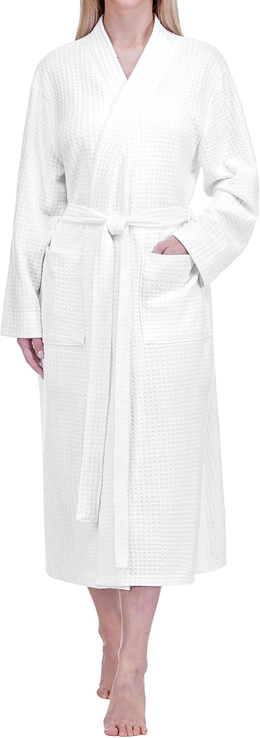 PAVILIA Womens Waffle Knit Robe Lightweight Cotton Blend Full Length House Bathrobe with Pockets