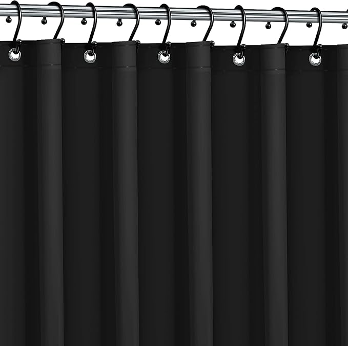 Dependable Industries inc. Essentials Premium 6 Gauge EVA Shower Curtain Liner - PVC Free Magnetized Bottom Odorless with Rustproof Grommets (Black)