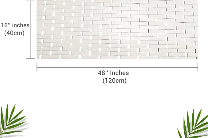 Bamboo Bath Mat White Bamboo Mat 48 x 16 Inches and Wooden Soap Dish Set Bathroom Rugs Bathtub Mat Non Slip Bath Mats for Bathroom, Kitchen Sauna Spa Hot Tub Outdoor Decor