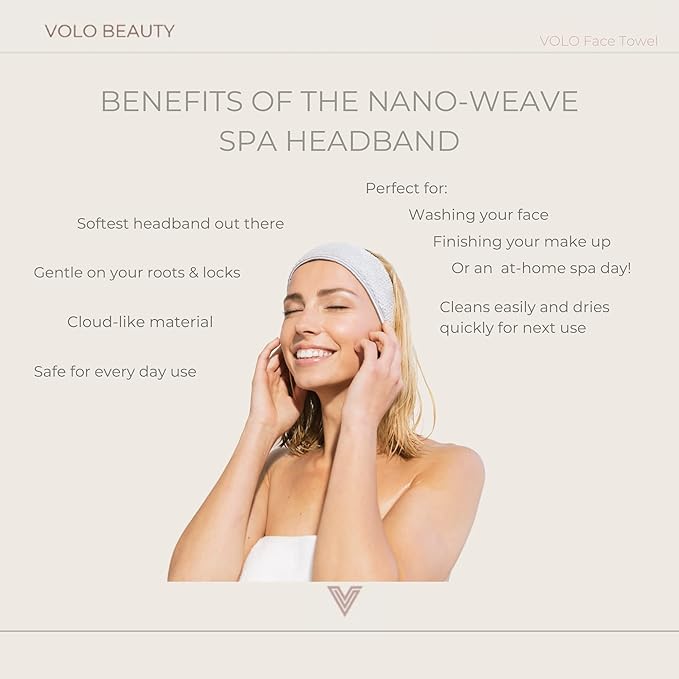 VOLO Hero Hair Towel + Facial Spa Headband for Women | Wrap Towel + Headband for Washing Face & Makeup | Ultra-Soft, Fast Drying, Anti-Frizz Nanoweave Fabric | Reusable Package (Luna Gray)