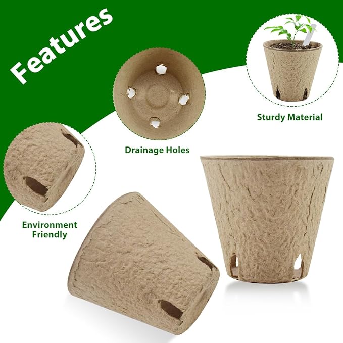 100 Pack 3.15 Inch Seedling Peat Pots, Biodegradable Seed Starters with Drainage Holes for Indoor Outdoor Plant Growing