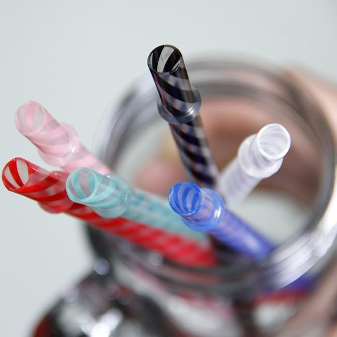 Dakoufish 12 Piece 9 Inch Reusable Plastic Thick Drinking Straws BPA Free Mason Jar Straws transparent small Stripe 6 Colors (9inch White)