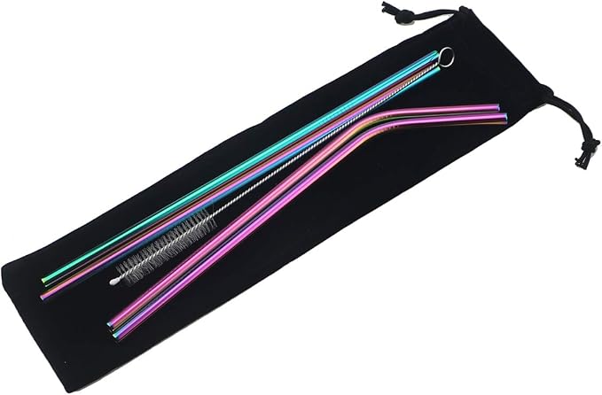Metal Straws Stainless Steel Straws 8.5" Drinking Straws Reusable 4 Set - Ultra Long Muti Color-Cleaning Brush for 20/30 Oz for Trail Tumblers Yeti RTIC SIC Ozark (2 Straight|2 Bent|1 Brush）