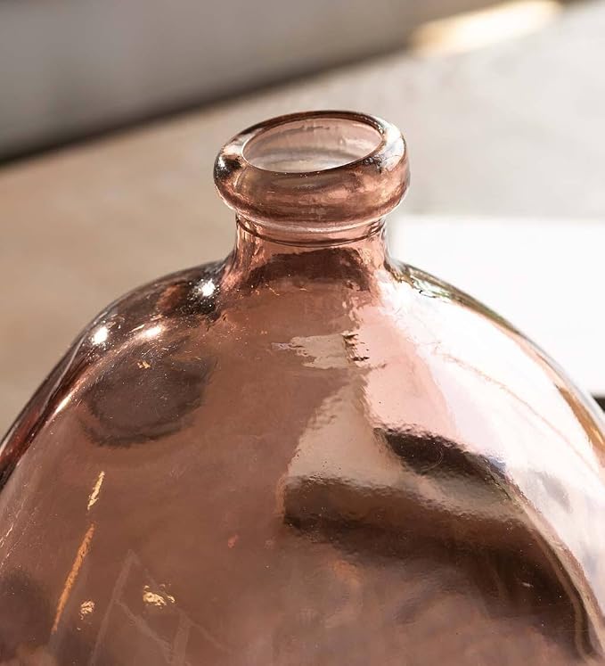 VivaTerra Recycled Round Glass Balloon Vase – Handblown Glass Vases for Centerpieces – Unique Organic Shape in a Delicate Pink Color – Sustainable and Unique Home Decor (9" H x 8" Dia.)
