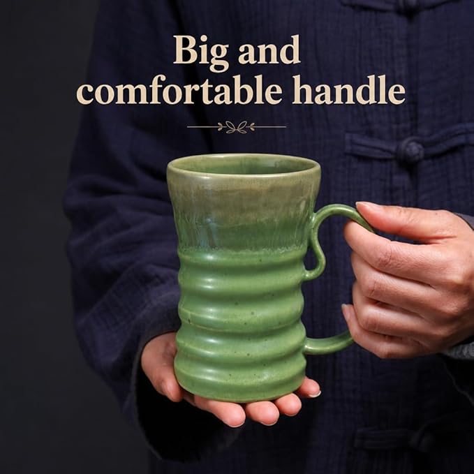 17oz Large Unique Cool Tall Handmade Ceramic Coffee Mug with Comfortable Big handle, Big Pottery Tea Mug, Artisanal Stoneware Coffee cup, Rustic Lead-free Tea Cups, Microwave safe Coffee Cup
