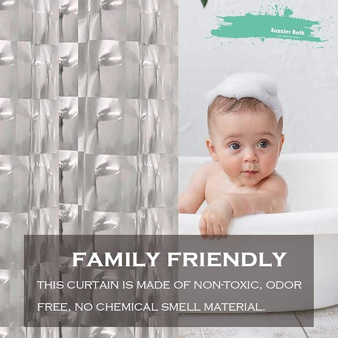 3D Crystal Grey Plastic Shower Curtain Liner, 72x72 Inch Thin Lightweight Ice Cube Plastic Bathroom Shower Showroom Inner Curtain with Rustproof Metal Grommet Holes and Weighted Magnets