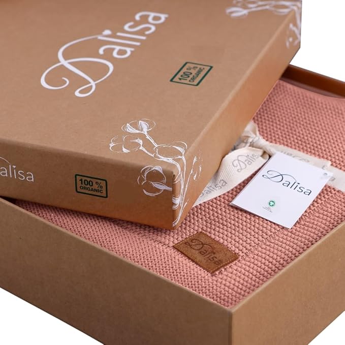 Dalisa 100% Organic Turkish Cotton Throw Blanket - GOTS Certified, Cozy - Perfect for Couch, Bed, and Home Decor - Boho Vintage Knit Alina (Pink, 50x60)