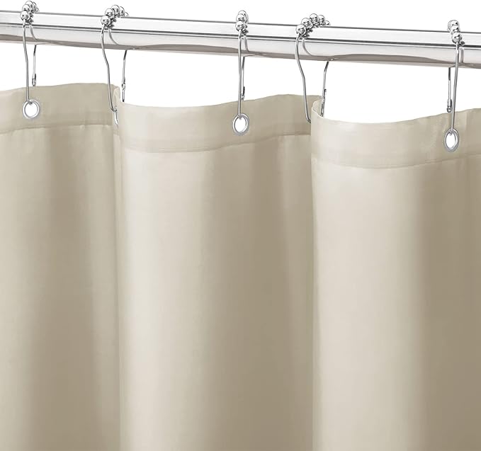 Gibelle Beige Fabric Shower Curtain or Liner, 72x72 Waterproof Shower Curtain Liner for Bathroom with Metal Grommets and 12 Plastic Hooks, Soft Cloth & Hotel Quality, Machine Washable