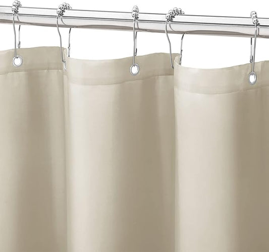 Gibelle Beige Fabric Shower Curtain or Liner, 72x72 Waterproof Shower Curtain Liner for Bathroom with Metal Grommets and 12 Plastic Hooks, Soft Cloth & Hotel Quality, Machine Washable