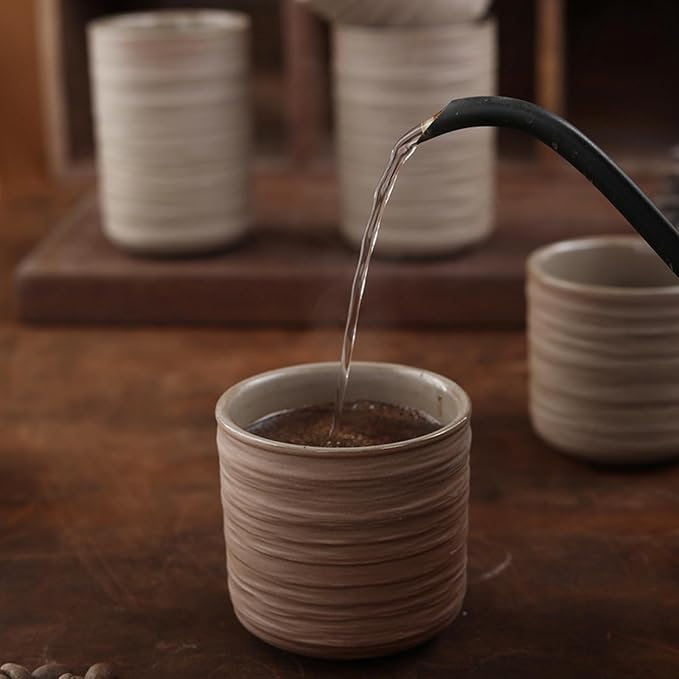 Vintage Ceramic Mug, Japanese Tea Cup 6oz Cup No Handle Drinking Cup for Espresso, Cortado, Matcha, Green Tea, Unglazed Porcelain Arty Mug (Natural Earthiness Finish)