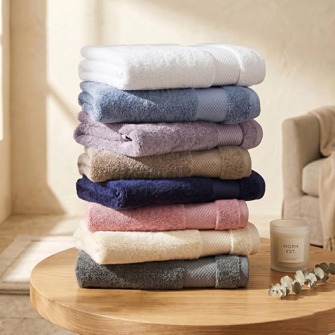 BIOWEAVES 100% Organic Cotton 700 GSM Plush 6-Piece Towel Set GOTS Certified, 2 Bath Towels, 2 Hand Towels & 2 Washcloths - Charcoal