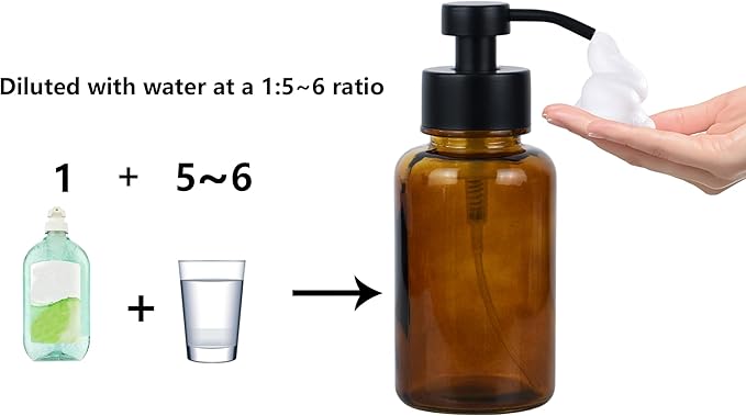 15 oz Amber-Tinted Thick Glass Foaming Soap Dispenser, Refillable Foaming Soap Dispenser with Black Rust-Proof Foam Pump, Suitable for Bathrooms and Kitchens (1, Amber)