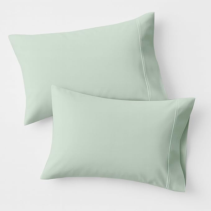 100% Organic Cotton Pillow Cases King Size Set of 2 - Organic Cotton Percale Weave Pillowcases King Size (Sea Foam), Soft, Cooling, Crisp & Breathable Percale Pillow Covers