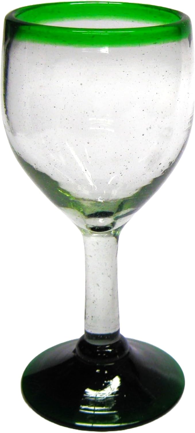 Emerald Green Rim 7 oz Small Wine Glasses (set of 6), Recycled Glass, Lead-free, Toxin-Free (7 oz Small Wine)