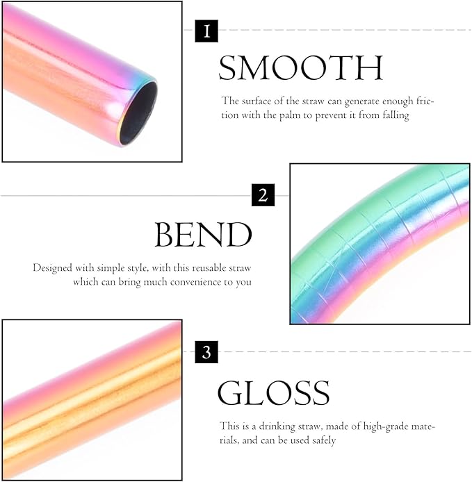 Zerodeko Reusable Stainless Steel Straws Set 11pcs Colorful 304 Metal Drinking Straws with Cleaning Brush and Carrying Pouch for Juice and Beverage Use