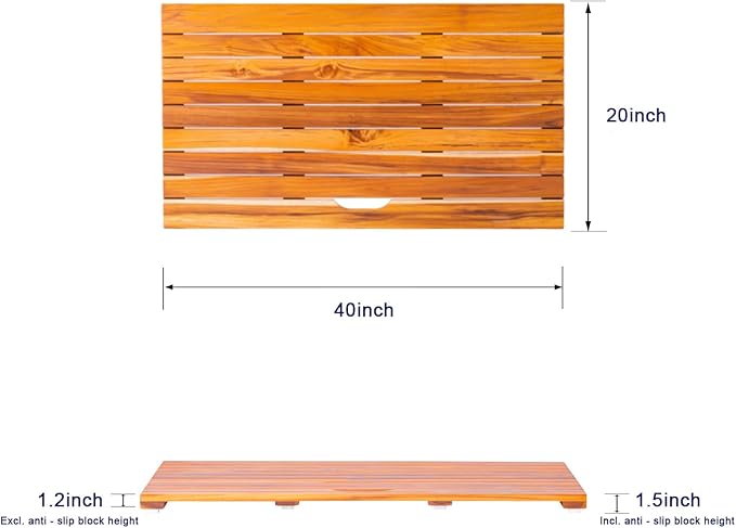 NNN 40" x 20" Teak Shower Mat – Handcrafted, Marine-Grade Reinforced, Supports Up to 400 lbs, Indonesian Teak.