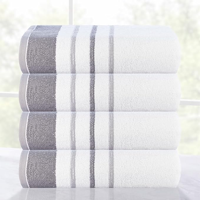 CASA COPENHAGEN White Bay 4Pcs 100% Egyptian Cotton Designer Hand Towels Gift Set- Grey - Dark Grey 600 GSM, 28"x16", 4Hand Towels for Bathroom Set for Women & Men