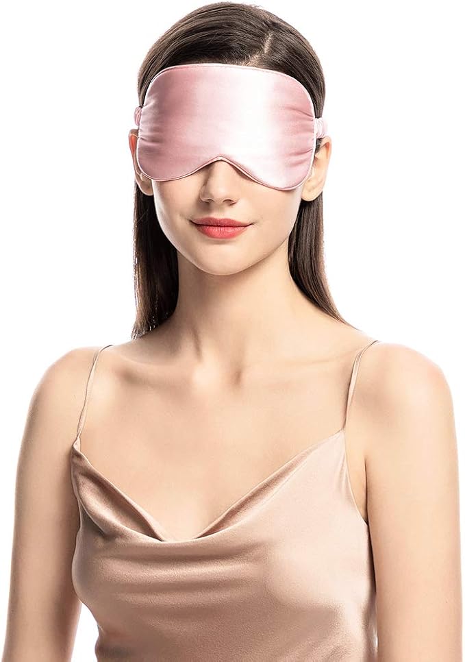 Mulberry Natural Silk Sleep Mask for Women & Men with Elastic Strap, Super Soft Sleeping Eye Mask, Size M, (Pink)