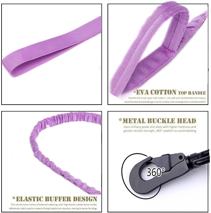 Tactical Dog Collar and Leash Set Adjustable Military Nylon Dog Collar with Control Handle and Heavy Duty Metal Buckle for Large Dogs（Purple XL