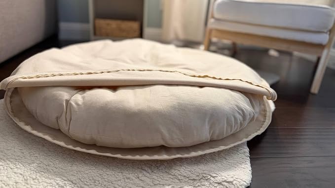 Natural 100% Cotton Canvas Round Dog Bed Cover Eco Friendly Durable Pet Bedding Dog Cushion Covers with Zippers Machine Washable Covers (Beige, X Small 18 Inches)