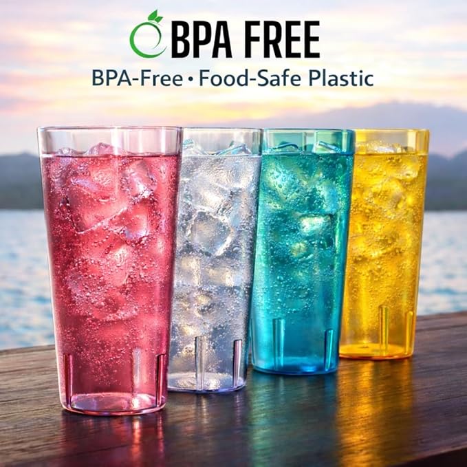 Oojami Set of 16 Plastic Tumblers, 20-Ounce Reusable Cups, BPA-Free & Shatterproof, Stackable Restaurant-Style Drinking Glasses for Water, Juice, and Everyday Use, Dishwasher Safe