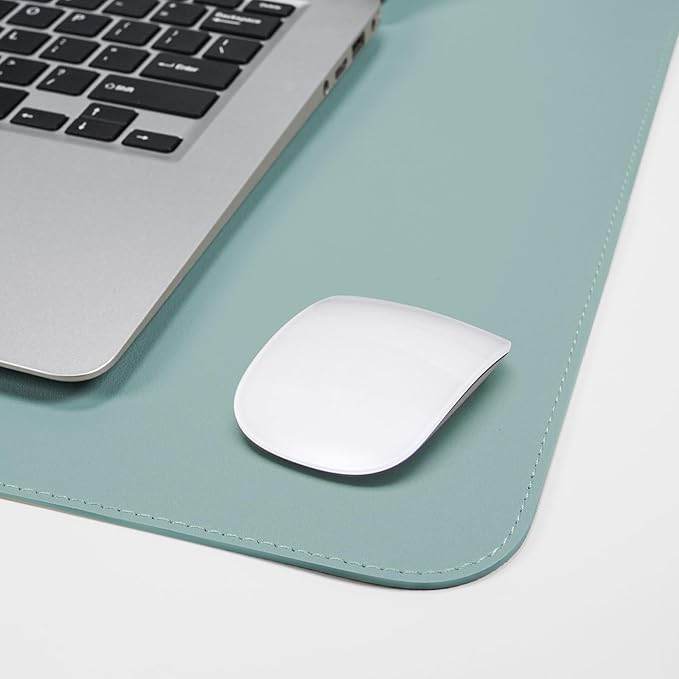 AFIING Leather Desk Pad Protector, 47" x 17" Large Desk Mat with Natural Cork & PU Leather, Mouse Pad, Non-Slip, Waterproof Desk Writing Pad for Office and Home (Light Blue)