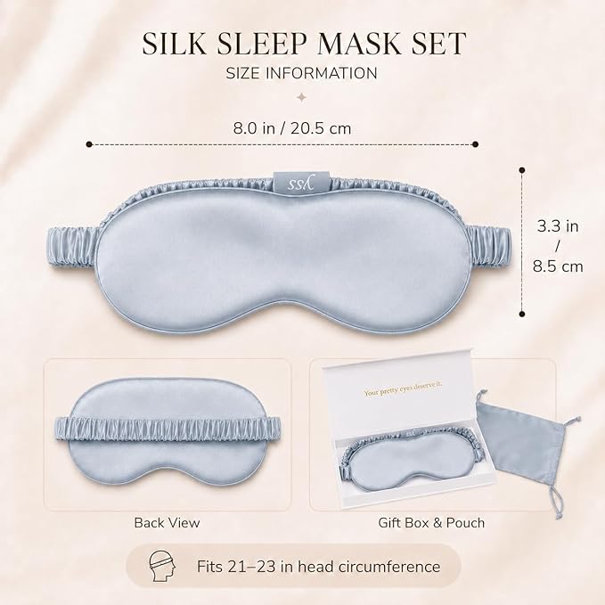 Silk Sleep Mask Light Blocking Luxury 19mm Silk Eye Mask 100% Mulberry Eye Cover Blindfold Ultra Soft Light and Comfy Anti Aging Skin Care with Travel Bag Gift Package