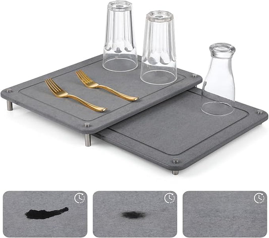 2 Pcs Stone Dish Drying Mats, Nesting Quick Drying Diatomaceous Earth Mats, Self-Absorbent Dish Mats with Non-Slip Feet & Sanding Tools, Stone Dish Racks for Kitchen Counter