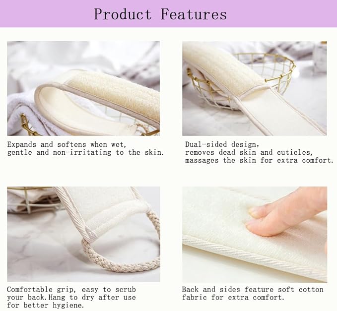 Extra-Long Natural loofah Back Scrubber,Long Back Scrubber for Shower，Long Handled loofah Shower Scrubber，luffa exfoliating Bath Strap for Women & Men