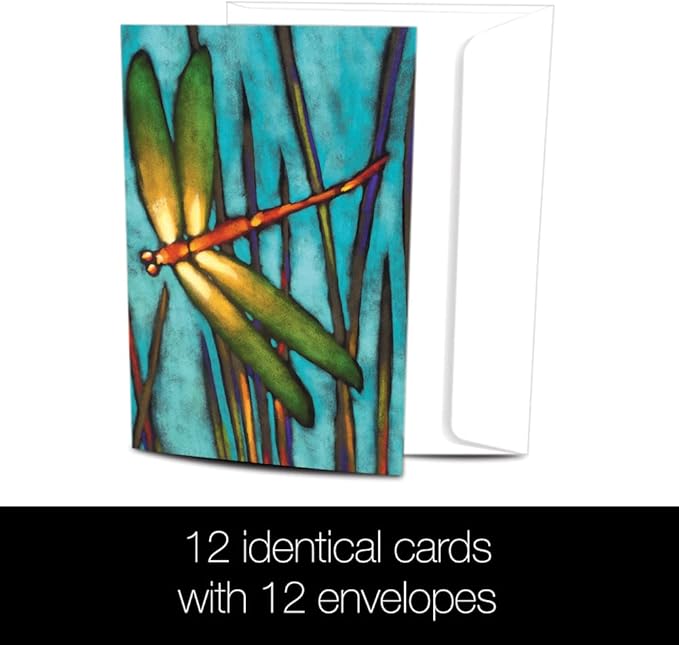 Tree-Free Greetings - All Occasion Cards - Artful Designs - 12 Greeting Cards + White Envelopes - Made in USA - 100% Recycled Paper - 4 x 6 - Beautiful Dragonfly (FS66501)
