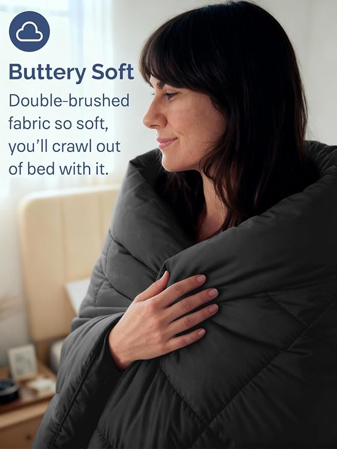 Queen Size, Black Alternative Down Comforter - Warm, Lightweight & Breathable Hotel Quality Bedding Set for Men, Women, Kids & Teens - All Season Oversized Cooling Microfiber Duvet Insert Comforter