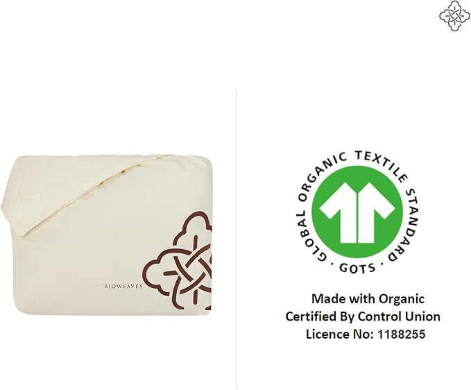 Bioweaves 100% Organic Cotton Mattress Pad Cover, GOTS Certified Cooling Quilted Fitted Mattress Topper & Protector with Soft Cotton Wadding - 20 Inch Deep Pocket, Queen