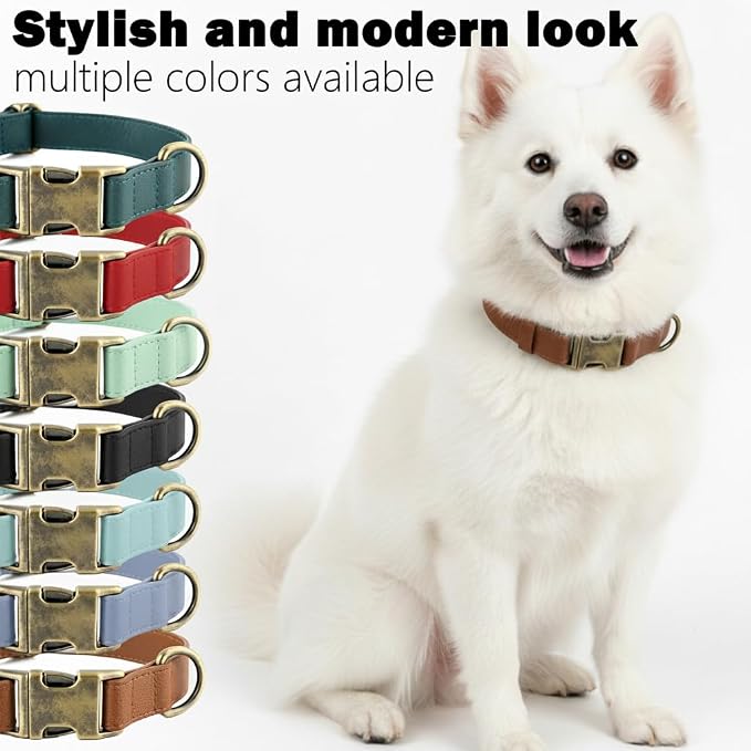 Dog Collar and Leash Set,Leather Silicone Waterproof Odor-Proof Dog Collar and Leash for Large Dogs, Soft Flexible Dog Collars, Durable Thick Adjustable Pet Collar (Brown, Large (16-24.5" Neck))
