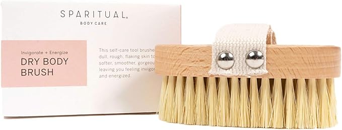 SPARITUAL Dry Brush for Cellulite and Lymphatic Health | Ergonomic Dry Brushing Body Brush Made with Sisal Hemp Bristles, FSC Certified Beechwood, and a Soft Cotton Strap
