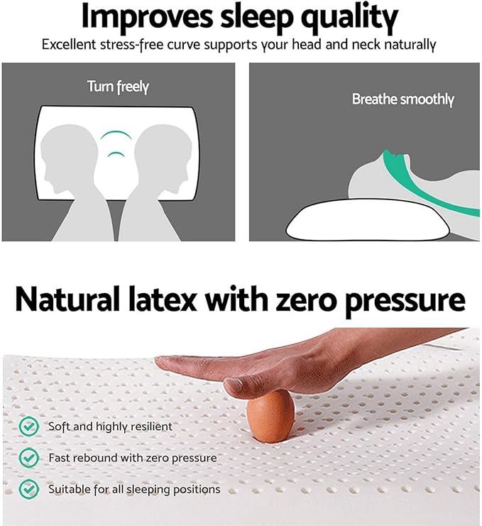 JOTOM Latex Pillow, 100% Talalay Natural Latex Pillow, Soft Sleeping Bed Pillows with Cotton Cover, Standard Size, Perfect for Side/Back Pain, Stomach, Neck, Stress Relief