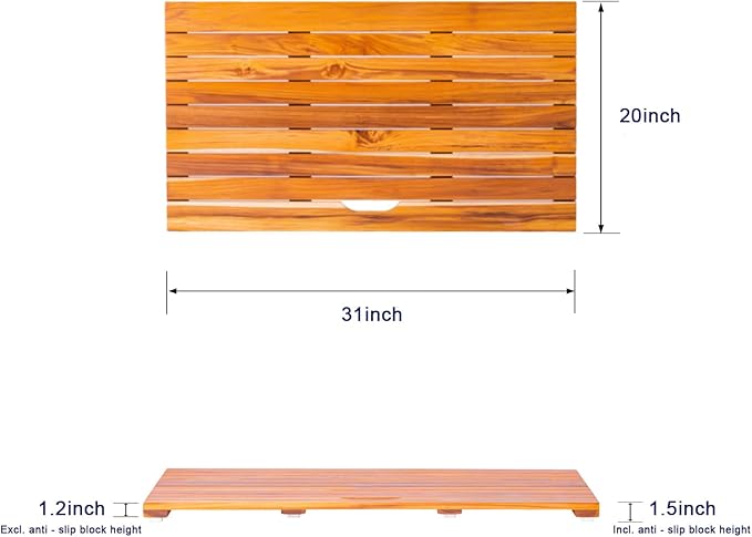 NNN 31" x 20" Teak Shower Mat – Handcrafted, Marine-Grade Reinforced, Supports Up to 400 lbs, Indonesian Teak.