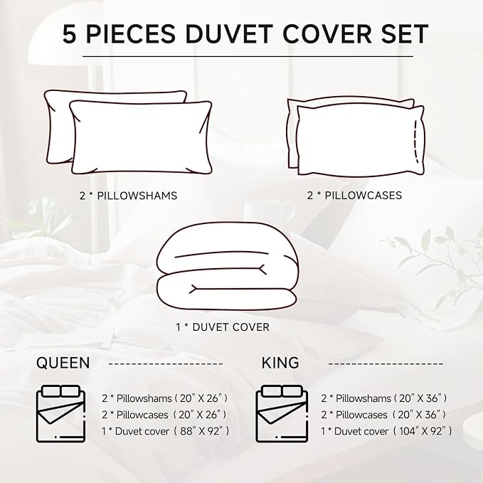 Simple&Opulence French Linen Duvet Cover Set 88" x 92"- 5 Pieces (1 Comforter Cover,4 Pillowcases)- Natural Flax Cotton Blend-Solid Color Breathable Farmhouse Bedding-Rust, Queen