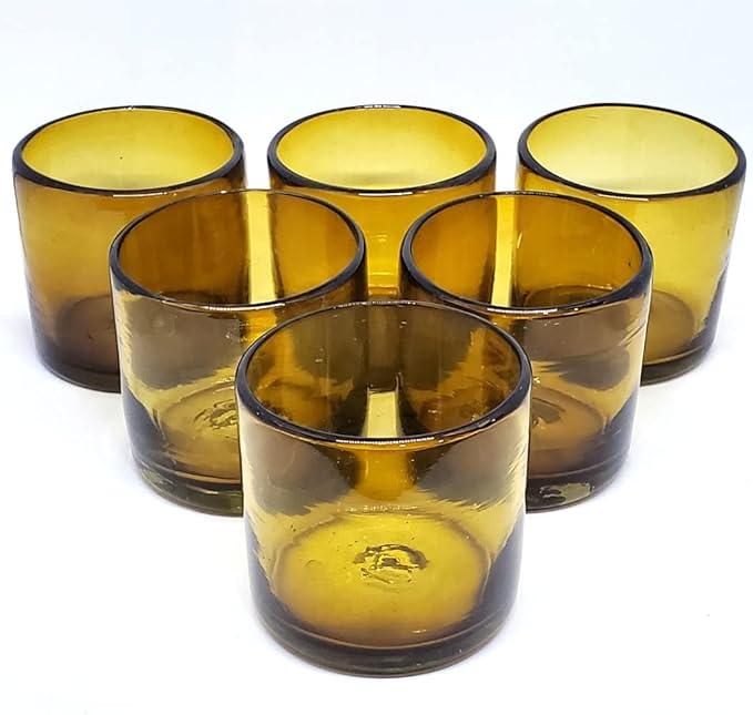 Solid Amber 12 oz Large DOF Glasses (set of 6), Recycled Glass, Lead-free, Toxin-Free (12oz Large DOF)