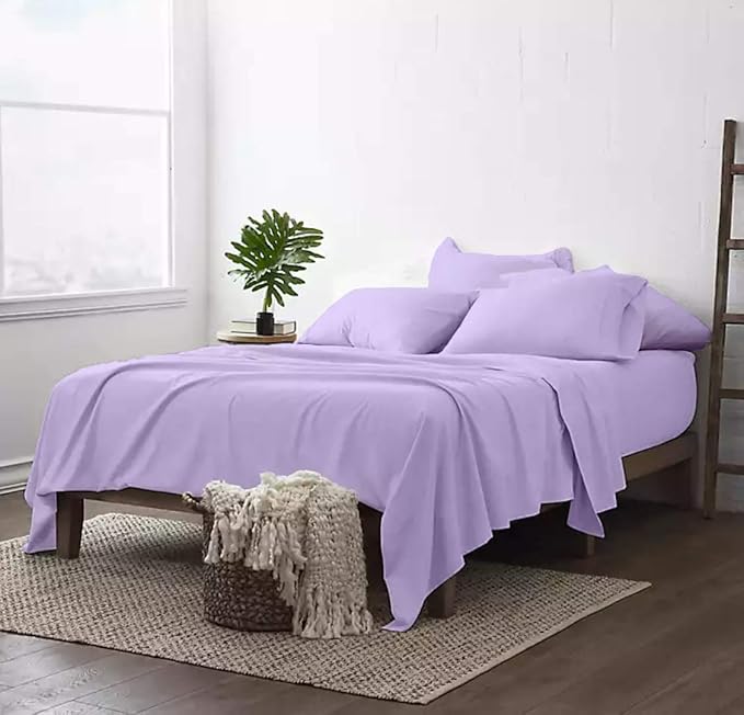 100% Real Certified Organic Cotton Bedsheet Set, Split King Size 7 Piece 800-Thread-Count Sheet Set, [2 Fitted + 1 Flat + 4 Pillowcases], Extra 30" Deep Pocket - Lilac