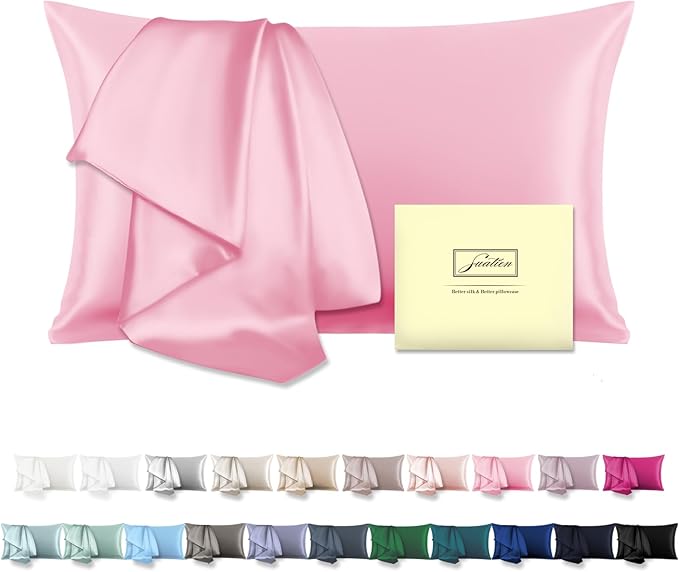 Mulberry Silk Pillowcase for Hair and Skin Pillow Case with Hidden Zipper Soft Breathable Smooth Cooling Silk Pillow Covers for Sleeping (Pink, King,1Pcs)