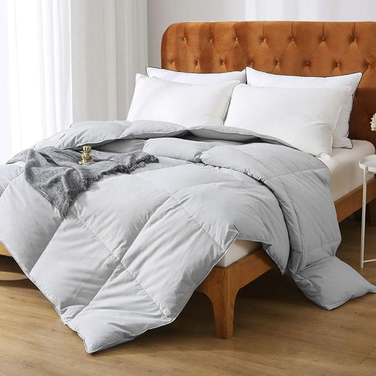 Gray Feathers Down Comforter Twin - 100% Organic Cotton, Medium Warm All Seasons Machine Washable Duvet Insert with Tabs (68x90, Mirage Grey)