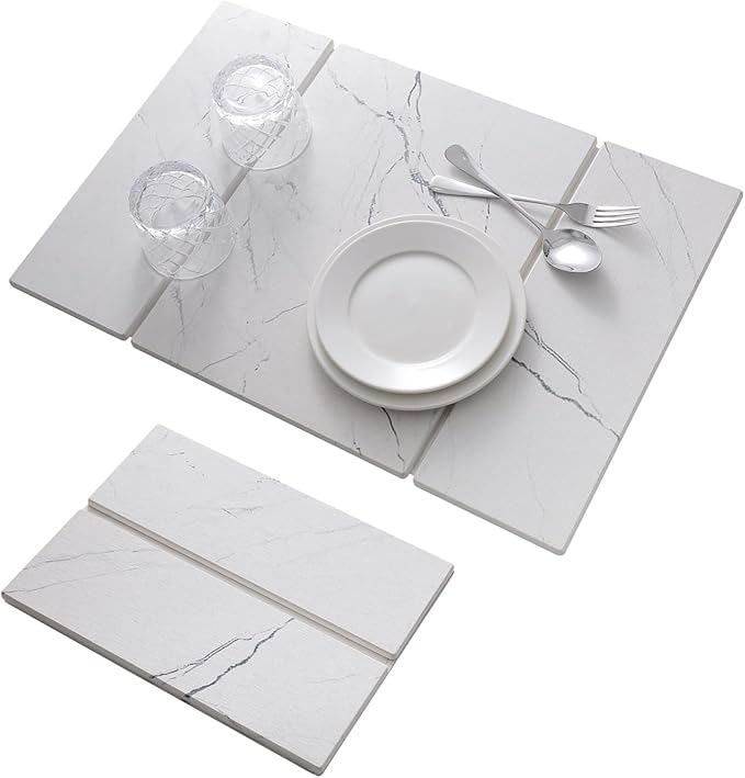 Stone Dish Drying Mat for Kitchen Counter, Quick Dry Dishes Pad,Foldable Water Absorbent Diatomaceous Earth for Bottles Cups Dishes Drying Mats,24" x 15" Non-Slip Pad for Bathroom