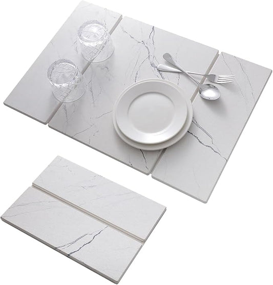Stone Dish Drying Mat for Kitchen Counter, Quick Dry Dishes Pad,Foldable Water Absorbent Diatomaceous Earth for Bottles Cups Dishes Drying Mats,24" x 15" Non-Slip Pad for Bathroom