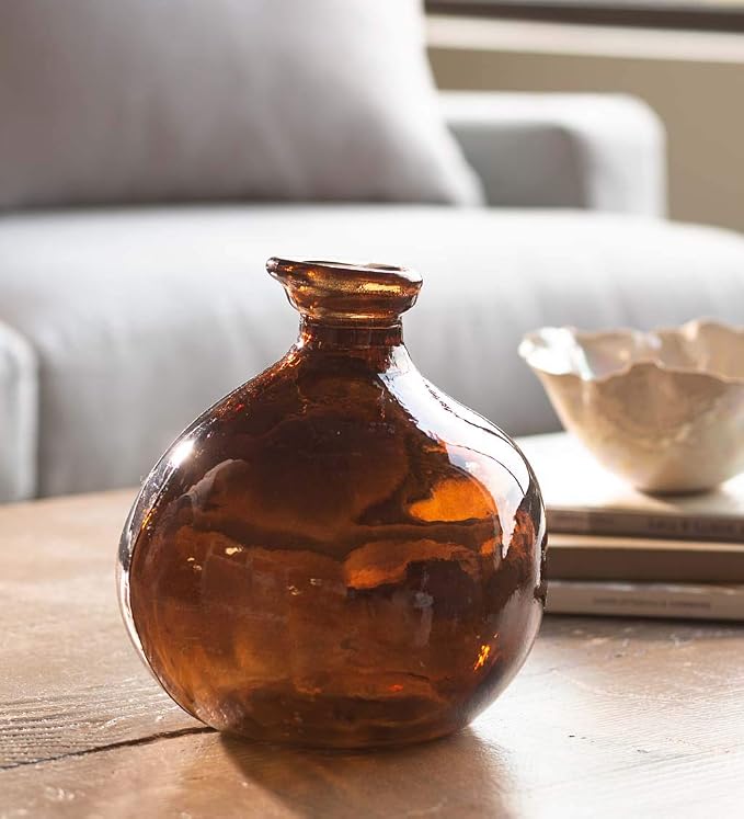 Bubble Recycled Glass Balloon Vase, 6.25 Dia x 7 H - Chocolate