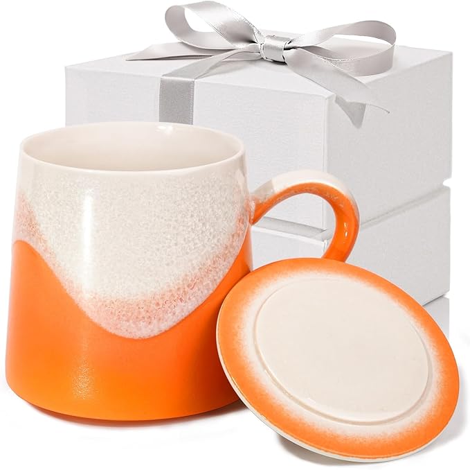 Handmade Ceramic Coffee Mugs for Mother's Day 11.2 OZ Colored Glaze Coffee Cups with Lids, Valentine's Day Gift, Birthday Gift for Women, Mom, Dad, Friend, Sister, Brother, Dishwasher & Microwave Cups