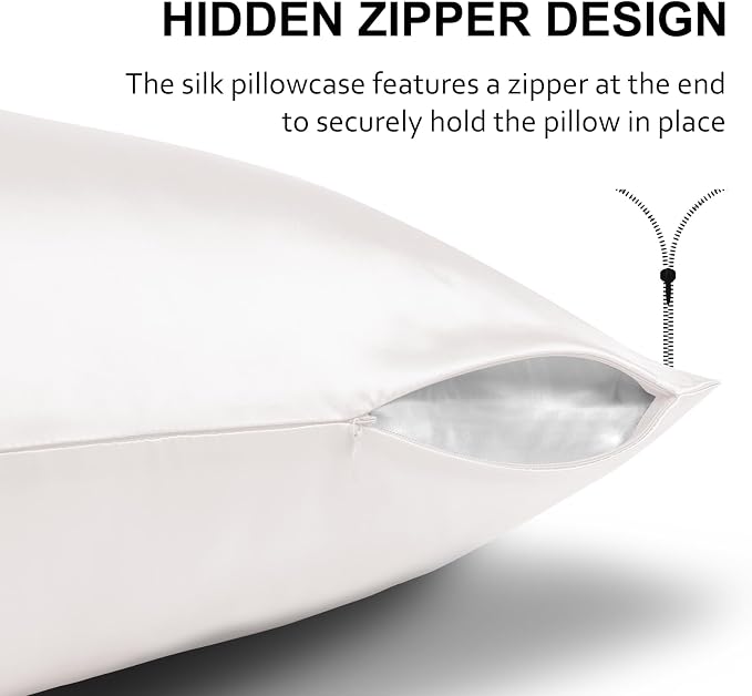 Ravmix Silk Pillow Cases with Zipper, 21momme Mulberry Silk Pillowcase for Hair Skin Health, Soft Smooth Breathable Cool Pillow Cover for Beauty Sleep with Gift Box 1PC(King 20"x36", Ivory White)