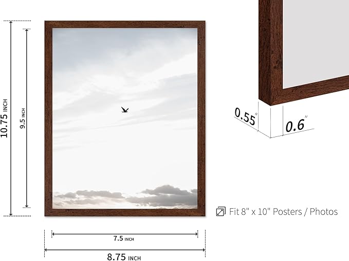 Monem Art Minimalist Bird in Sky Photography Print - Moody Nordic Landscape Art Poster - Wall Decor for Living Room, Bedroom or Office - 8x10 Brown Framed Wall Art by Mareike Bohmer