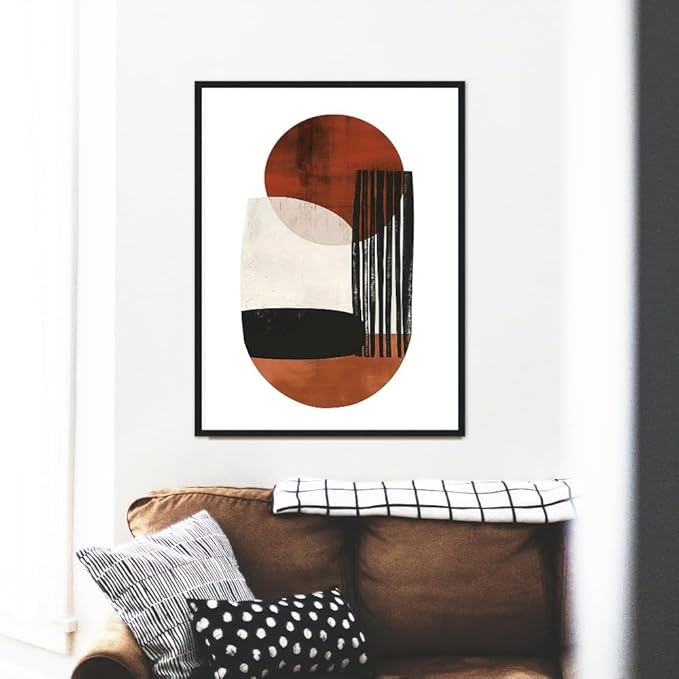 Moonow7 Modern Abstract Neutral Boho Geometric Print, Minimalist Aesthetic Poster in Rust and Black with Earthy Shapes for Bedroom, Living Room, Hallway, and Office, Unframed Size 18x24” / 45x60 cm