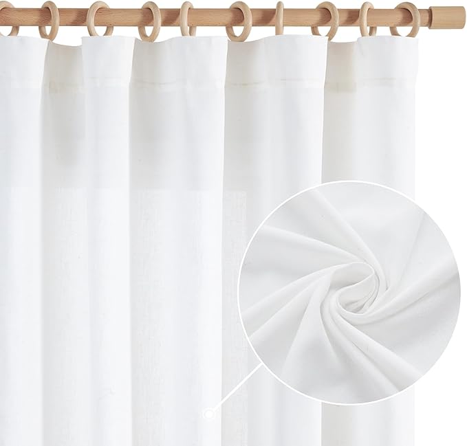 jinchan White Linen Curtains for Living Room Bedroom 20 Inchs Long 2 Panel Set Light Filtering Farmhouse Curtains Aesthetic Decor 10ft Extra Long Drapes, Rod Pocket/Back Tab 50W x 120L