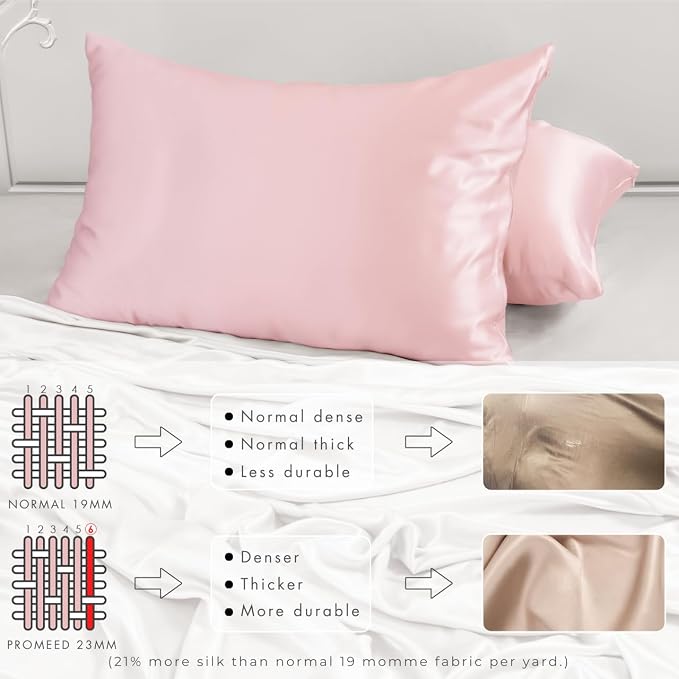 PROMEED 23 Momme Silk Pillowcase 2 Pack with Zipper, 3rd Gen Grade 6A+ 100% Mulberry Silk Pillow Case Set of 2, Cooling Pillow Cases for Hot Sleepers (Standard 20"x26", Pink)